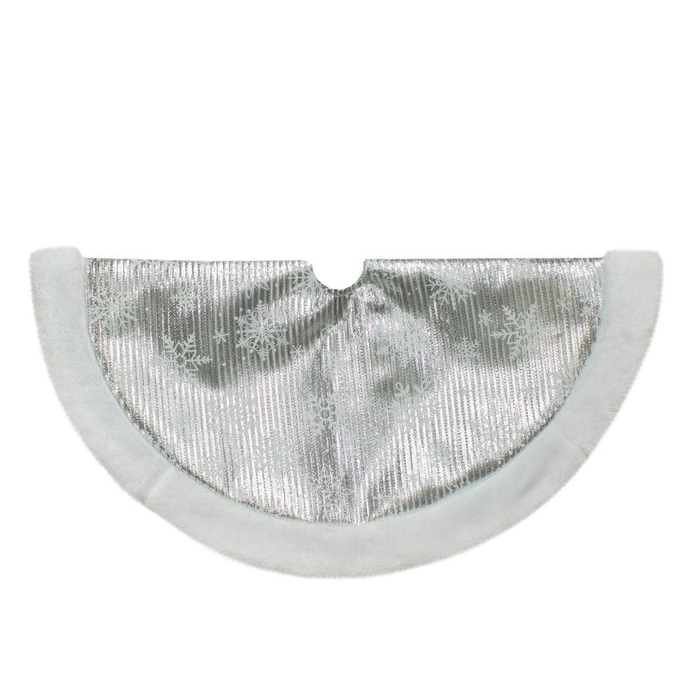 Northlight 20 In. Silver And White Metallic Snowflake Mini Christmas Tree Skirt 3 Northlight 20 In. Silver And White Metallic Snowflake Mini Christmas Tree Skirt