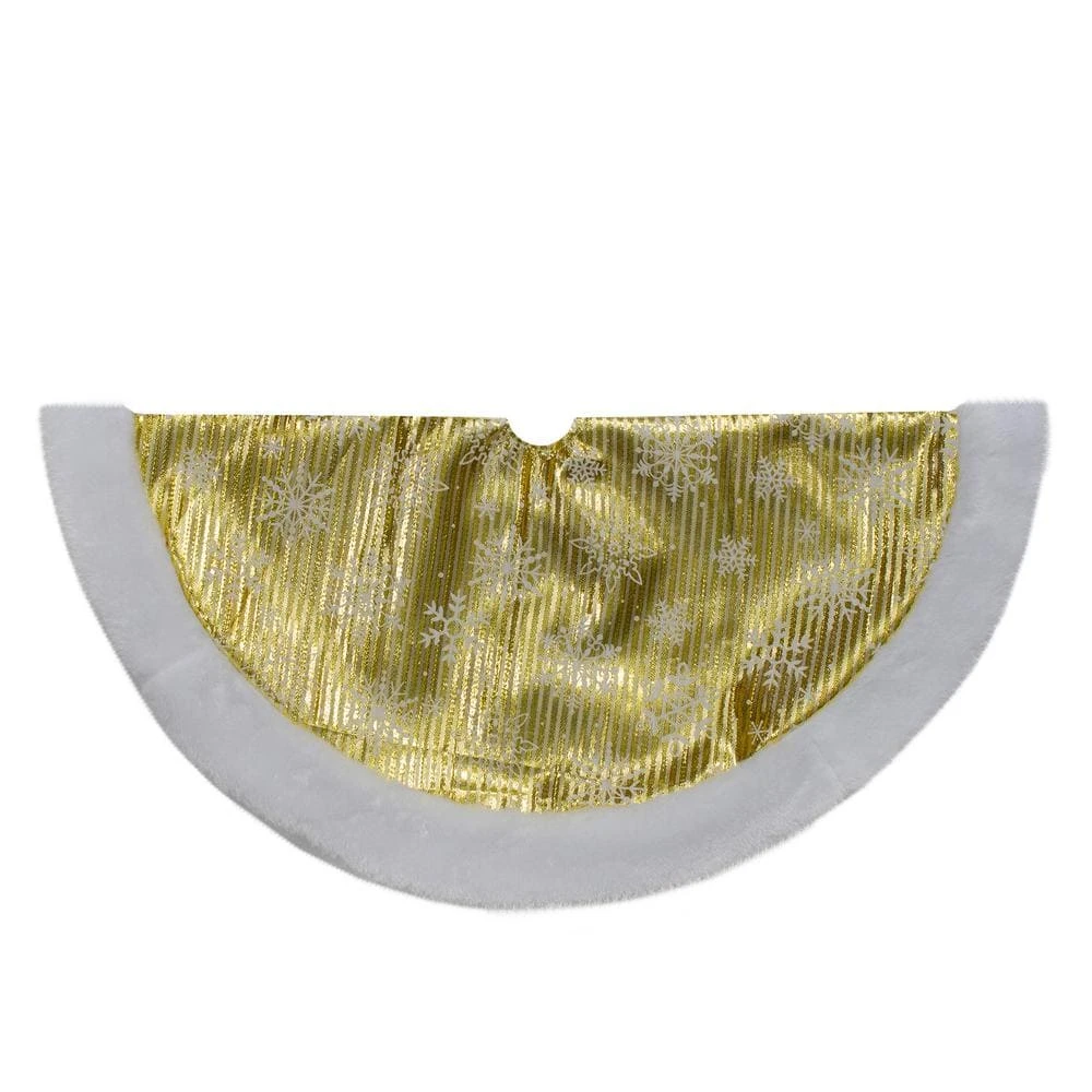 Northlight 20 In. Gold And White Metallic Snowflake Print Mini Christmas Tree Skirt 3 Northlight 20 In. Gold And White Metallic Snowflake Print Mini Christmas Tree Skirt