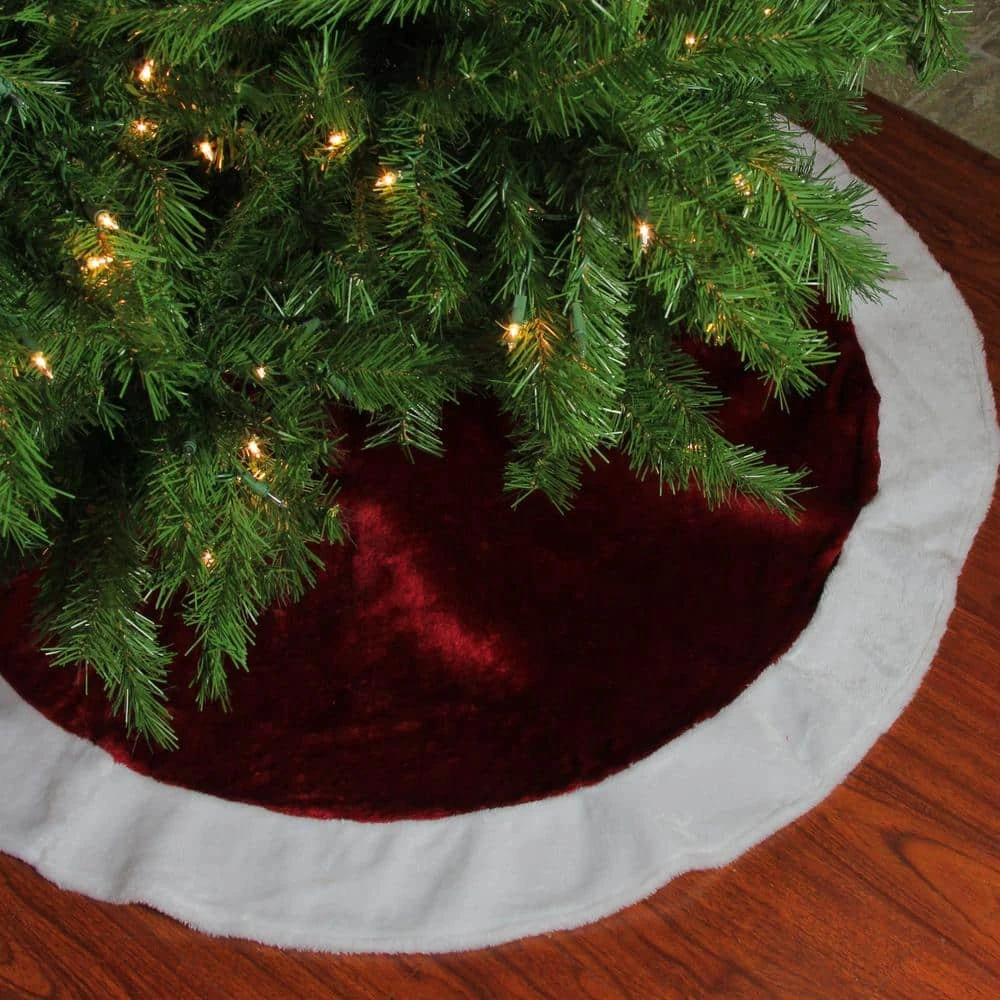 Northlight 48 In. White And Burgundy Plush Christmas Tree Skirt 5 Northlight 48 In. White And Burgundy Plush Christmas Tree Skirt - Image 3