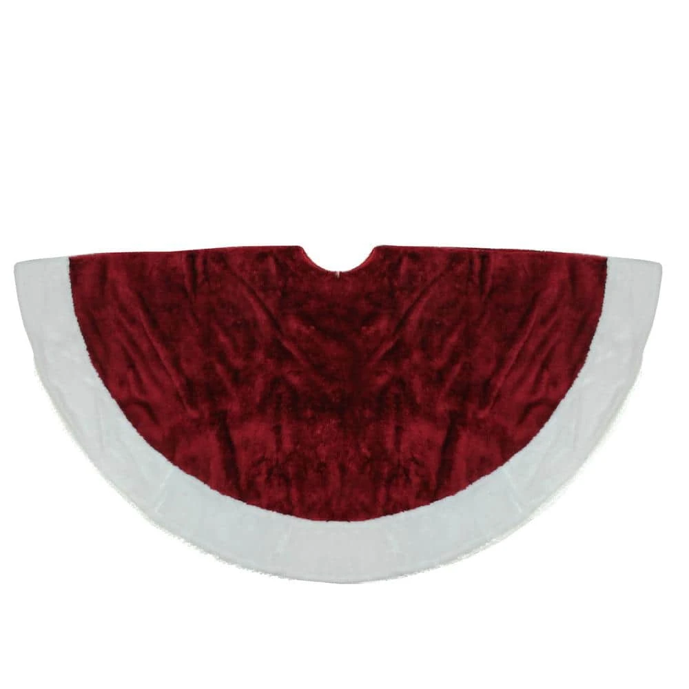 Northlight 48 In. White And Burgundy Plush Christmas Tree Skirt 3 Northlight 48 In. White And Burgundy Plush Christmas Tree Skirt