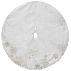 Northlight 48 In. Gold And White Snowflake Embroidered Christmas Tree Skirt