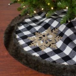 Northlight 48 In. Black And White Buffalo Plaid Christmas Tree Skirt With Burlap Snowflake -Christmas Decor Shop northlight christmas tree skirts 34316555 31 1000