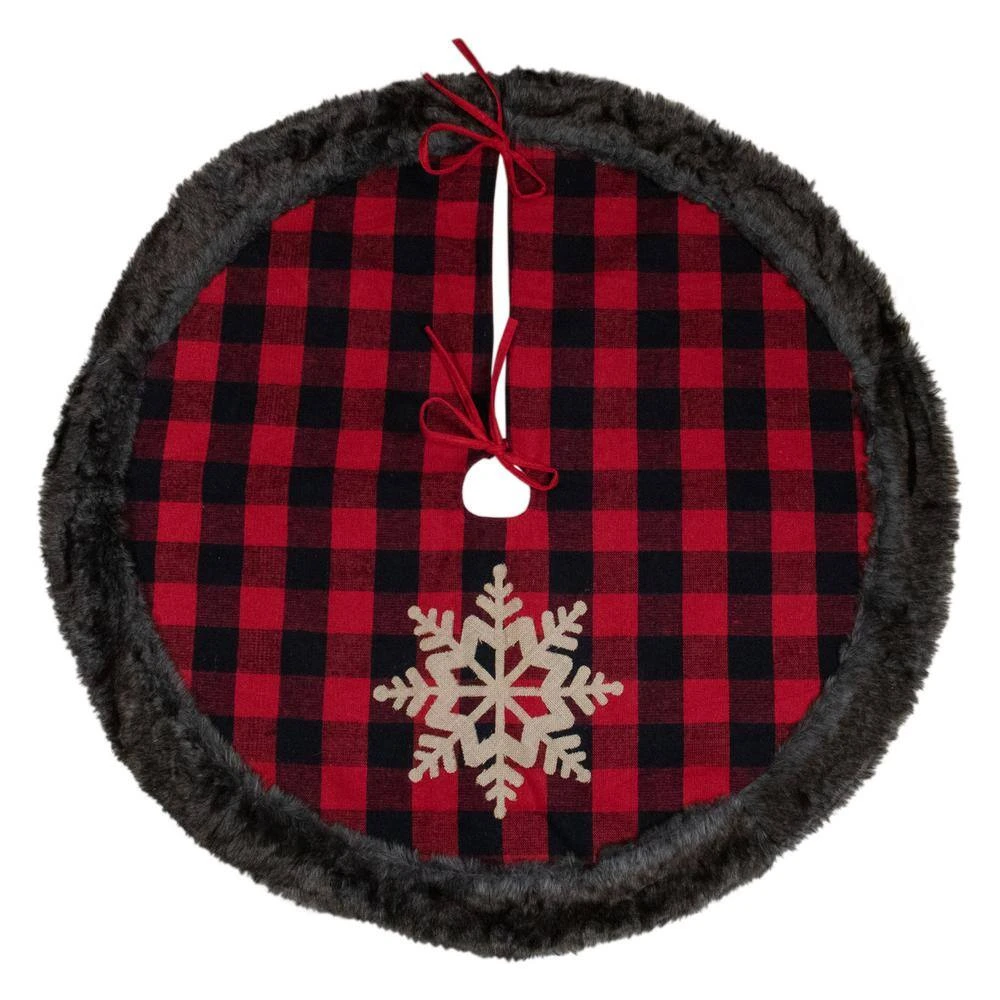 Northlight 48 In. Red And Black Christmas Tree Skirt With Burlap Snowflake 6 Northlight 48 In. Red And Black Christmas Tree Skirt With Burlap Snowflake - Image 4