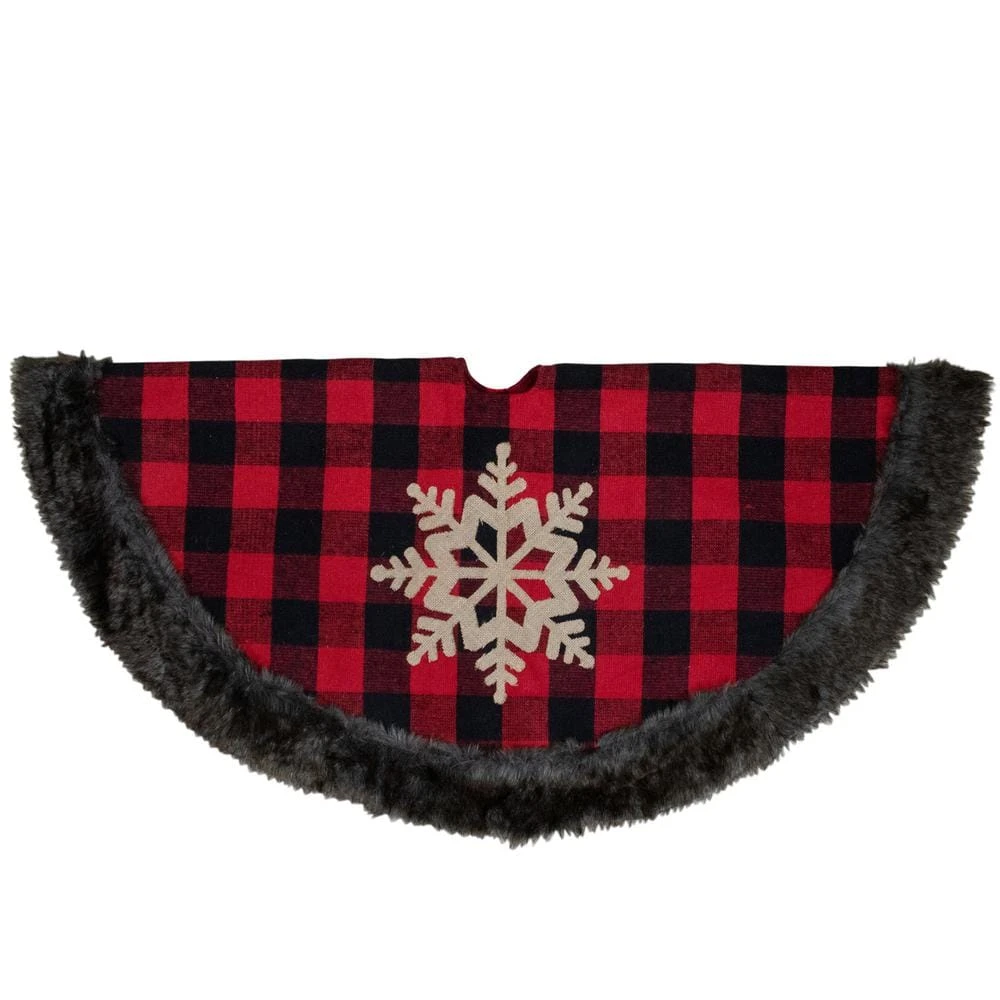 Northlight 48 In. Red And Black Christmas Tree Skirt With Burlap Snowflake 3 Northlight 48 In. Red And Black Christmas Tree Skirt With Burlap Snowflake
