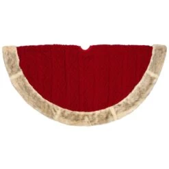 Northlight Cable Knit Christmas Tree Skirt With Faux Fur Trim-48in.-Red -Christmas Decor Shop northlight christmas tree skirts 35766663 44 1000