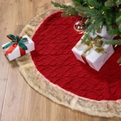 Northlight Cable Knit Christmas Tree Skirt With Faux Fur Trim-48in.-Red -Christmas Decor Shop northlight christmas tree skirts 35766663 c3 1000