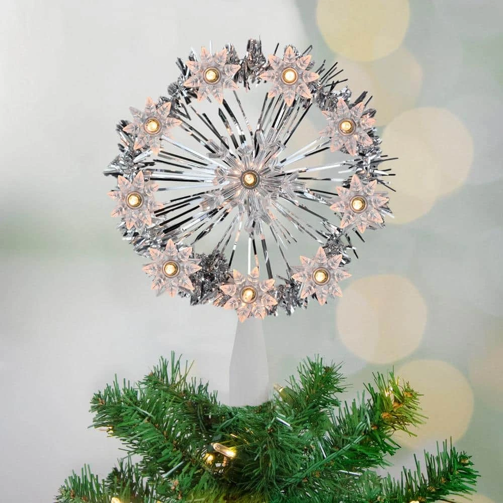 Northlight 7 In. Silver Tinsel Snowflake Starburst Christmas Tree Topper - Clear Lights 6 Northlight 7 In. Silver Tinsel Snowflake Starburst Christmas Tree Topper - Clear Lights - Image 4