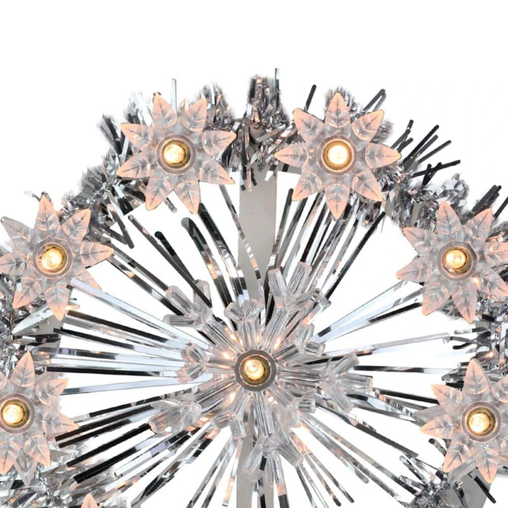 Northlight 7 In. Silver Tinsel Snowflake Starburst Christmas Tree Topper - Clear Lights 5 Northlight 7 In. Silver Tinsel Snowflake Starburst Christmas Tree Topper - Clear Lights - Image 3