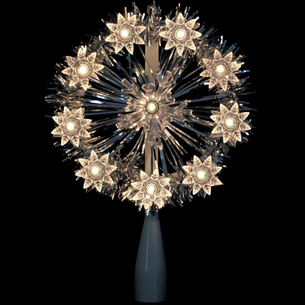 Northlight 7 In. Silver Tinsel Snowflake Starburst Christmas Tree Topper - Clear Lights 4 Northlight 7 In. Silver Tinsel Snowflake Starburst Christmas Tree Topper - Clear Lights - Image 2