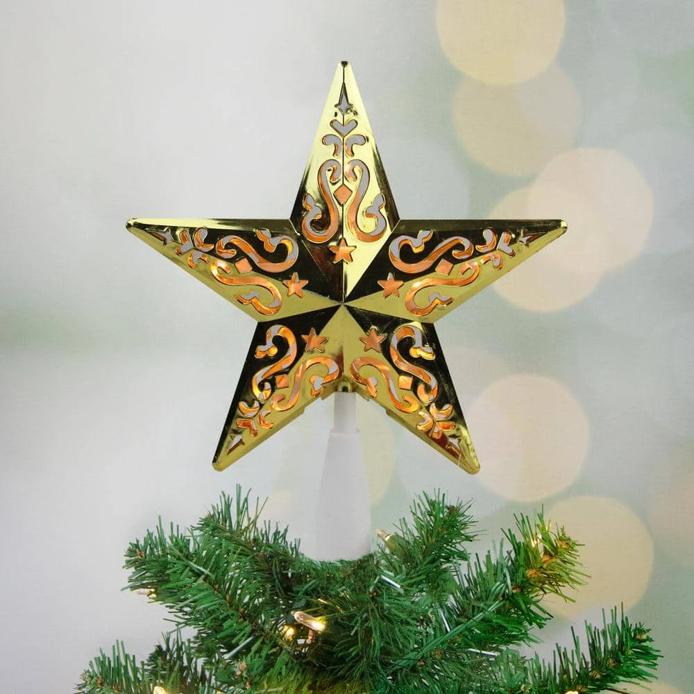 Northlight 8.5 In. Gold Star Cut-Out Design Christmas Tree Topper - Clear Lights 6 Northlight 8.5 In. Gold Star Cut-Out Design Christmas Tree Topper - Clear Lights - Image 4