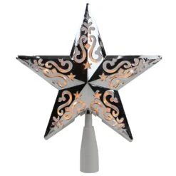 Northlight 8.5 In. Silver Star Cut-Out Design Christmas Tree Topper - Clear Lights