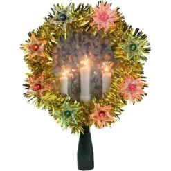 Northlight 7 In. Gold Tinsel Wreath With Candles Christmas Tree Topper - Multi Lights