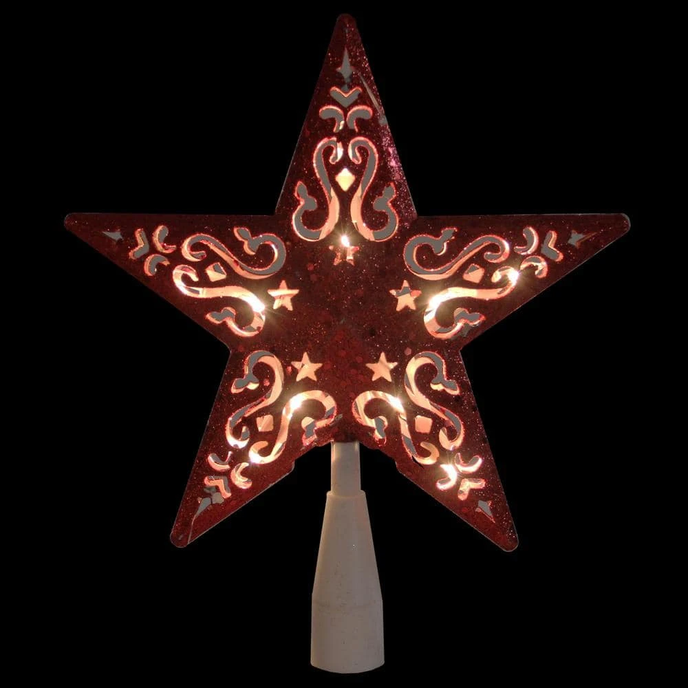 Northlight 8.5 In. Red Glitter Star Cut-Out Design Christmas Tree Topper - Clear Lights 5 Northlight 8.5 In. Red Glitter Star Cut-Out Design Christmas Tree Topper - Clear Lights - Image 3