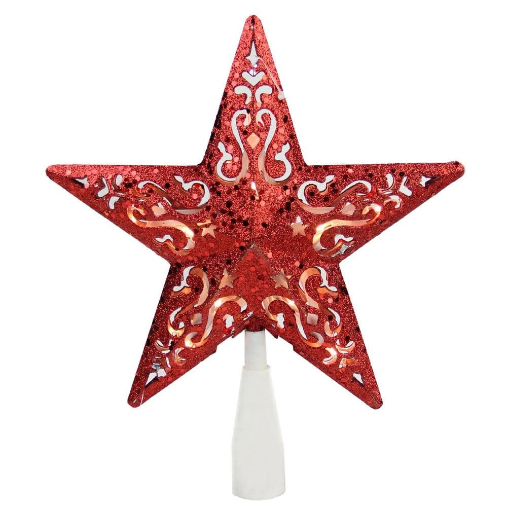 Northlight 8.5 In. Red Glitter Star Cut-Out Design Christmas Tree Topper - Clear Lights 3 Northlight 8.5 In. Red Glitter Star Cut-Out Design Christmas Tree Topper - Clear Lights