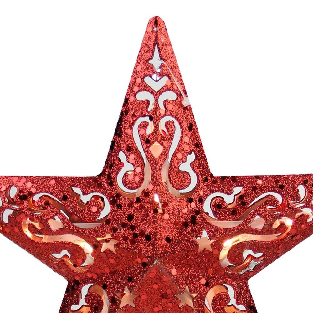 Northlight 8.5 In. Red Glitter Star Cut-Out Design Christmas Tree Topper - Clear Lights 4 Northlight 8.5 In. Red Glitter Star Cut-Out Design Christmas Tree Topper - Clear Lights - Image 2
