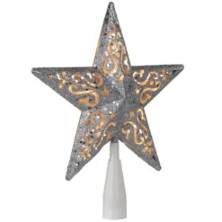 Northlight 8.5 In. Silver Glitter Star Cut-Out Design Christmas Tree Topper - Clear Lights -Christmas Decor Shop northlight christmas tree toppers 32606355 c3 1000