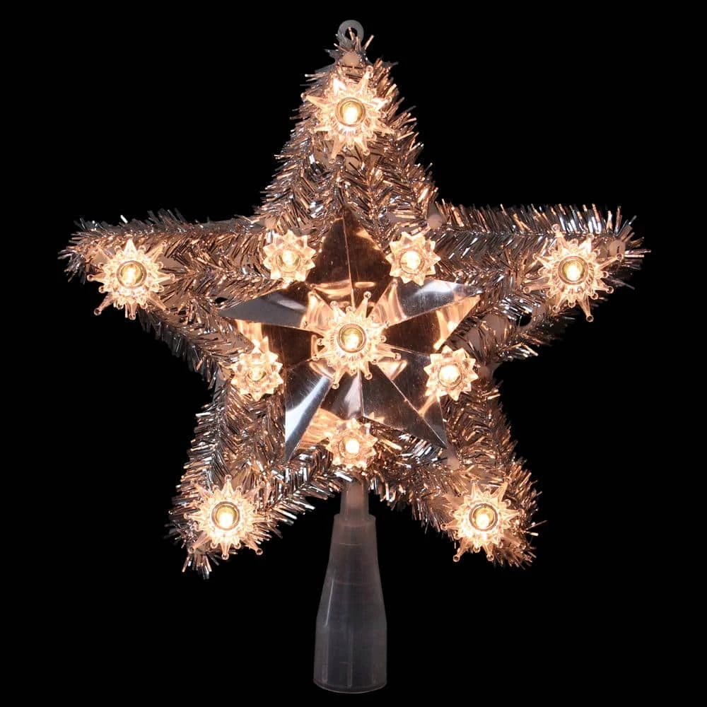 Northlight 9 In. Lighted Silver Tinsel Star Christmas Tree Topper In Clear Lights 3 Northlight 9 In. Lighted Silver Tinsel Star Christmas Tree Topper In Clear Lights