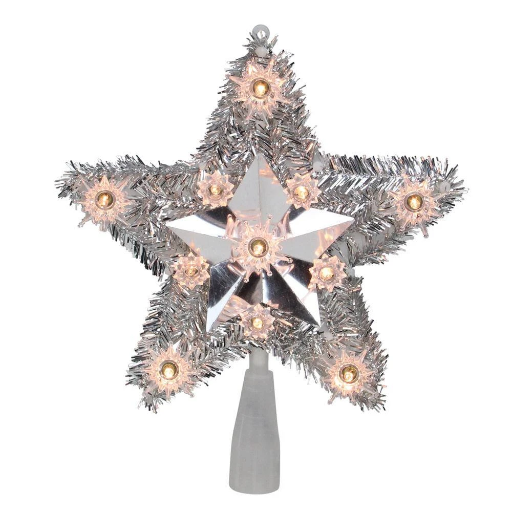 Northlight 9 In. Lighted Silver Tinsel Star Christmas Tree Topper In Clear Lights 4 Northlight 9 In. Lighted Silver Tinsel Star Christmas Tree Topper In Clear Lights - Image 2