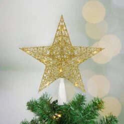 Northlight 10 In. LED Lighted Gold Glittered Star Christmas Tree Topper - Warm White Lights -Christmas Decor Shop northlight christmas tree toppers 34854991 c3 1000