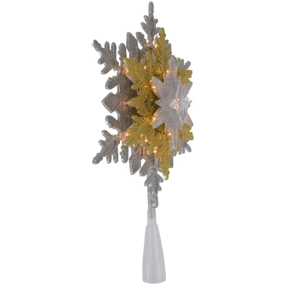 Northlight 13.75in. Lighted Gold And Silver Snowflake Christmas Tree Topper Clear Lights 7 Northlight 13.75in. Lighted Gold And Silver Snowflake Christmas Tree Topper Clear Lights - Image 5