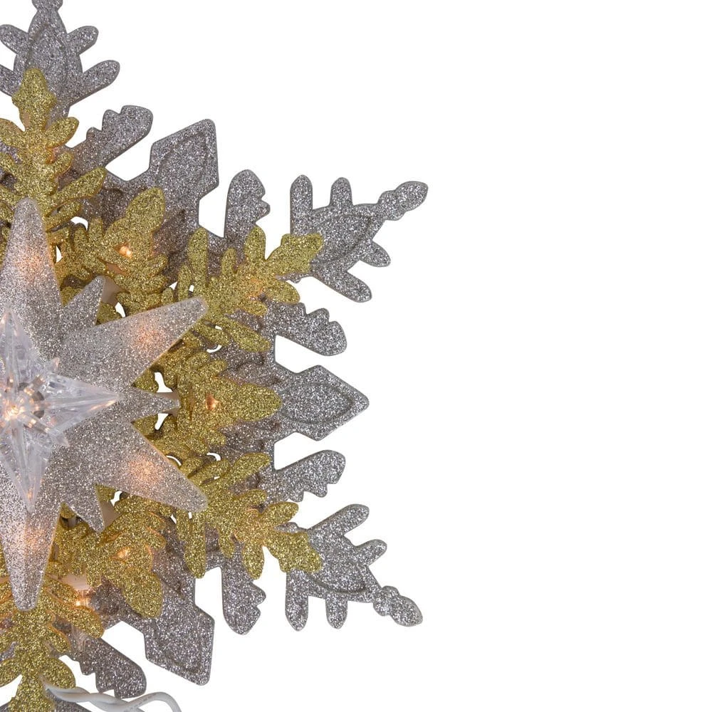 Northlight 13.75in. Lighted Gold And Silver Snowflake Christmas Tree Topper Clear Lights 5 Northlight 13.75in. Lighted Gold And Silver Snowflake Christmas Tree Topper Clear Lights - Image 3