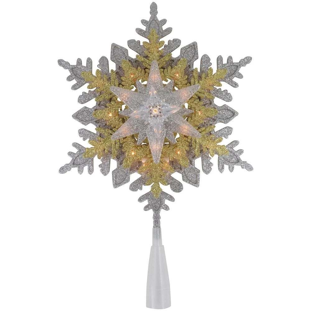 Northlight 13.75in. Lighted Gold And Silver Snowflake Christmas Tree Topper Clear Lights 3 Northlight 13.75in. Lighted Gold And Silver Snowflake Christmas Tree Topper Clear Lights