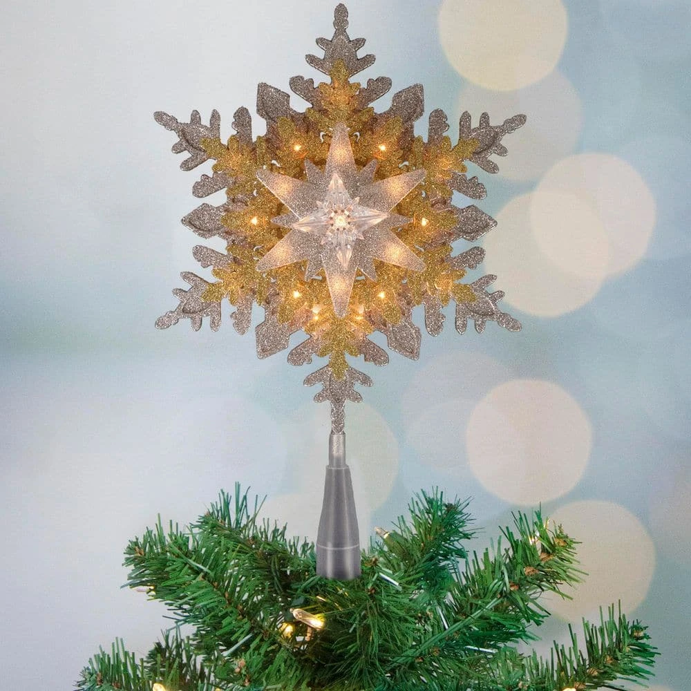 Northlight 13.75in. Lighted Gold And Silver Snowflake Christmas Tree Topper Clear Lights 4 Northlight 13.75in. Lighted Gold And Silver Snowflake Christmas Tree Topper Clear Lights - Image 2
