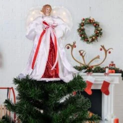 Northlight 14 In. White And Red Angel With Lighted Wings Christmas Tree Topper -Christmas Decor Shop northlight christmas tree toppers 35245923 c3 1000