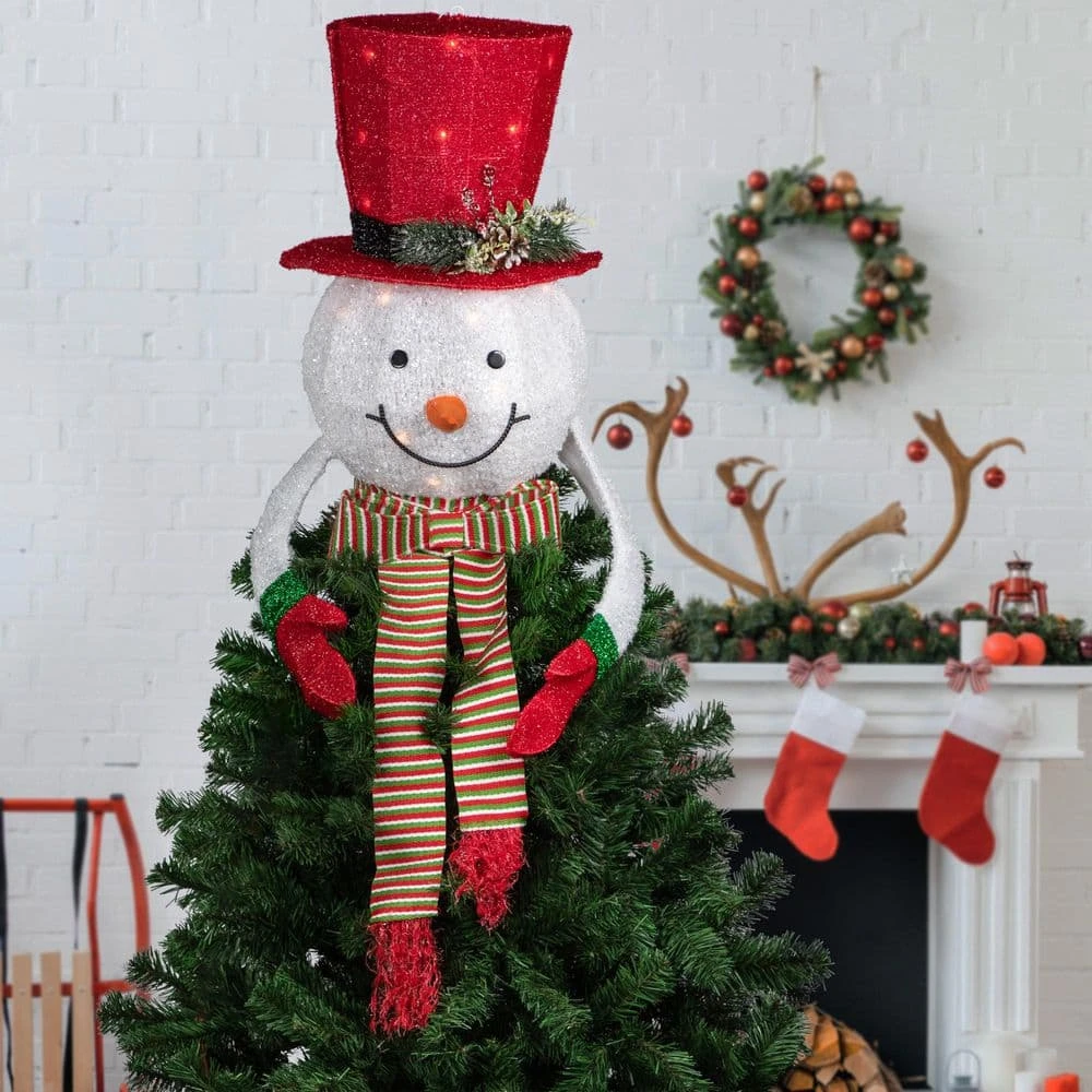 Northlight 21.5 In. Lighted Snowman With Red Top Hat Christmas Tree Topper 4 Northlight 21.5 In. Lighted Snowman With Red Top Hat Christmas Tree Topper - Image 2