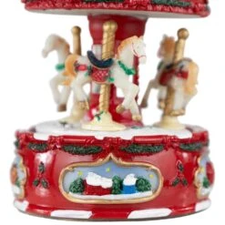 Northlight 6.25 In. Animated Musical Carousel With Canopy And 3 Horses Christmas Music Box -Christmas Decor Shop northlight christmas villages 32259943 4f 1000
