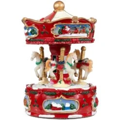 Northlight 6.25 In. Animated Musical Carousel With Canopy And 3 Horses Christmas Music Box