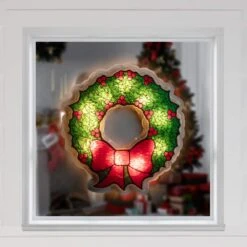 Northlight 11 In. Holographic Lighted Berry Wreath Christmas Window Silhouette -Christmas Decor Shop northlight christmas window decorations 32913608 31 1000