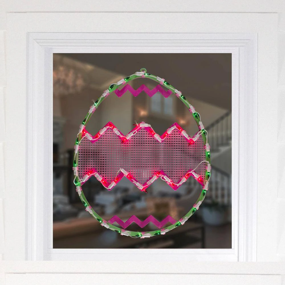 Northlight 17 In. Lighted Green With Pink Chevron Stripe Easter Egg Window Silhouette 6 Northlight 17 In. Lighted Green With Pink Chevron Stripe Easter Egg Window Silhouette - Image 4