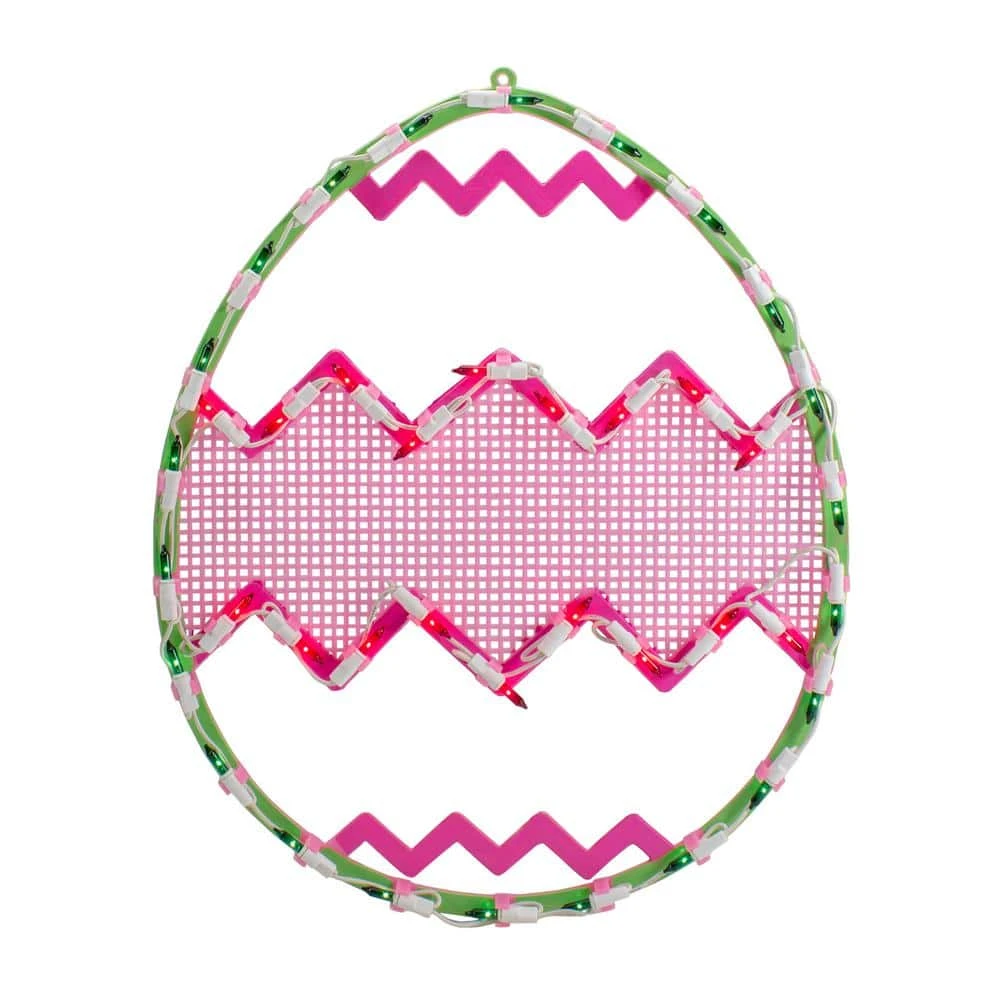 Northlight 17 In. Lighted Green With Pink Chevron Stripe Easter Egg Window Silhouette 3 Northlight 17 In. Lighted Green With Pink Chevron Stripe Easter Egg Window Silhouette