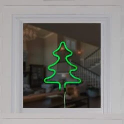 Northlight 9.5 In. Green LED Lighted Neon Style Christmas Tree Window Silhouette Sign -Christmas Decor Shop northlight christmas window decorations 34337568 31 1000