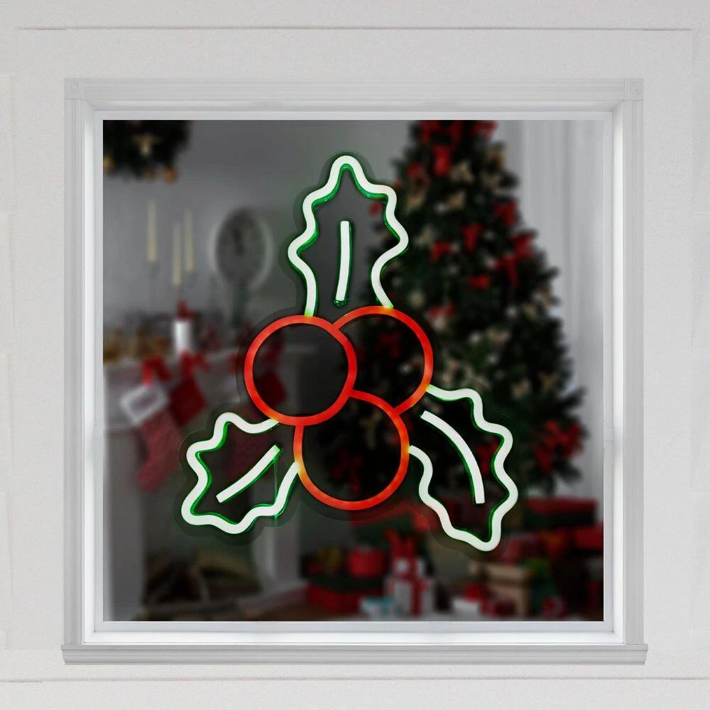 Northlight 12 In. LED Lighted Neon Style Holly Berries Christmas Window Silhouette 10 Northlight 12 In. LED Lighted Neon Style Holly Berries Christmas Window Silhouette - Image 8