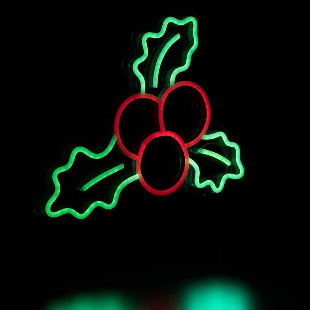 Northlight 12 In. LED Lighted Neon Style Holly Berries Christmas Window Silhouette 7 Northlight 12 In. LED Lighted Neon Style Holly Berries Christmas Window Silhouette - Image 5