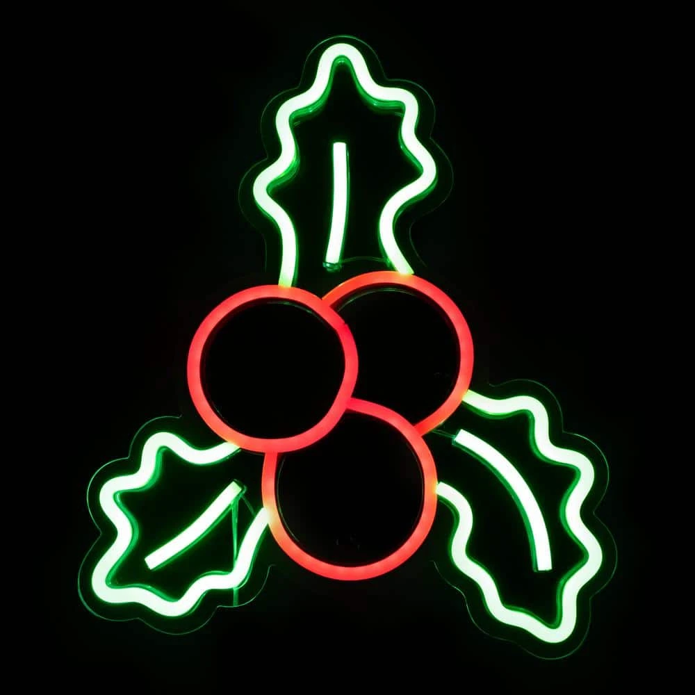 Northlight 12 In. LED Lighted Neon Style Holly Berries Christmas Window Silhouette 5 Northlight 12 In. LED Lighted Neon Style Holly Berries Christmas Window Silhouette - Image 3