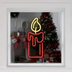 Northlight 12 In. Red LED Lighted Neon Style Red Candle Christmas Window Silhouette -Christmas Decor Shop northlight christmas window decorations 35252112 31 1000