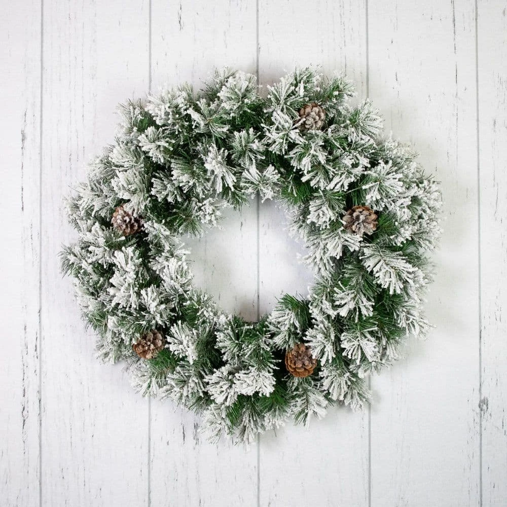 Northlight 24 In. Flocked Angel Pine With Pine Cones Unlit Artificial Christmas Wreath 6 Northlight 24 In. Flocked Angel Pine With Pine Cones Unlit Artificial Christmas Wreath - Image 4