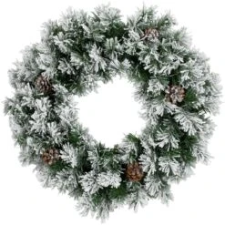 Northlight 24 In. Flocked Angel Pine With Pine Cones Unlit Artificial Christmas Wreath