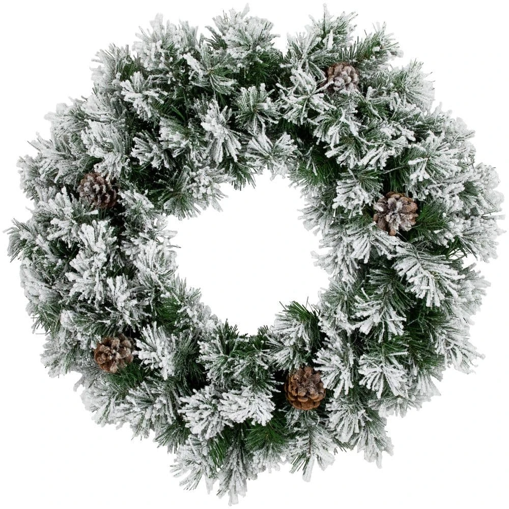 Northlight 24 In. Flocked Angel Pine With Pine Cones Unlit Artificial Christmas Wreath 3 Northlight 24 In. Flocked Angel Pine With Pine Cones Unlit Artificial Christmas Wreath