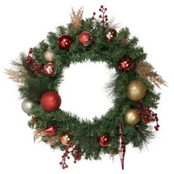 Northlight 30 In. Green Mixed Foliage And Ornaments Unlit Artificial Christmas Wreath