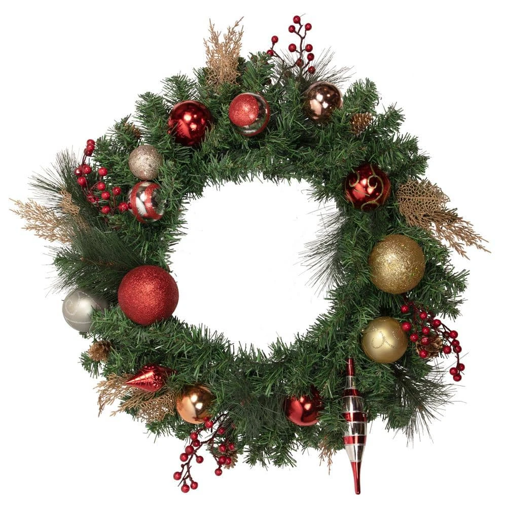 Northlight 30 In. Green Mixed Foliage And Ornaments Unlit Artificial Christmas Wreath 3 Northlight 30 In. Green Mixed Foliage And Ornaments Unlit Artificial Christmas Wreath
