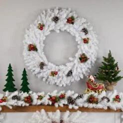 Northlight 36 In. Pre-Lit White Pine LED Artificial Christmas Wreath Multicolor Lights -Christmas Decor Shop northlight christmas wreaths 32913250 31 1000