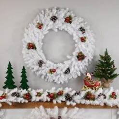 Northlight 36 In. Pre-Lit White Pine LED Artificial Christmas Wreath Multicolor Lights -Christmas Decor Shop northlight christmas wreaths 32913250 76 1000