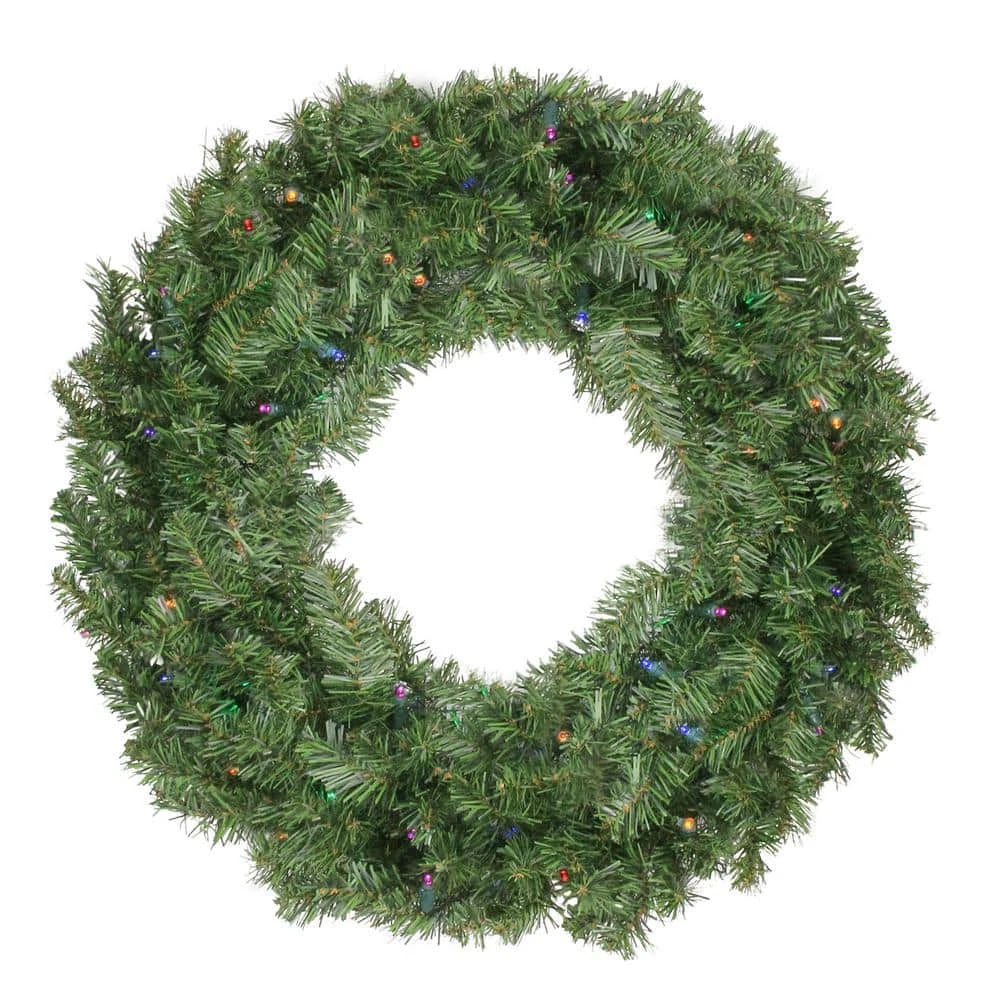 Northlight 24 In. Pre-Lit LED Canadian Pine Artificial Christmas Wreath With Timer - Multi Lights 3 Northlight 24 In. Pre-Lit LED Canadian Pine Artificial Christmas Wreath With Timer - Multi Lights