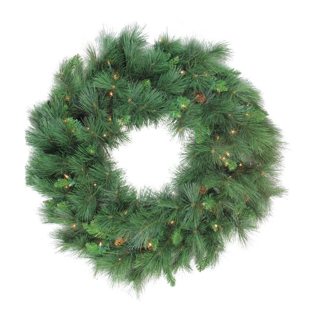 Northlight 48 In. PreLlit White Valley Pine Artificial Christmas Wreath With Clear Lights 3 Northlight 48 In. PreLlit White Valley Pine Artificial Christmas Wreath With Clear Lights