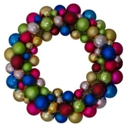 Northlight 24 In. Bright Multi-Color Unlit 2-Finish Shatterproof Ball Artificial Christmas Wreath