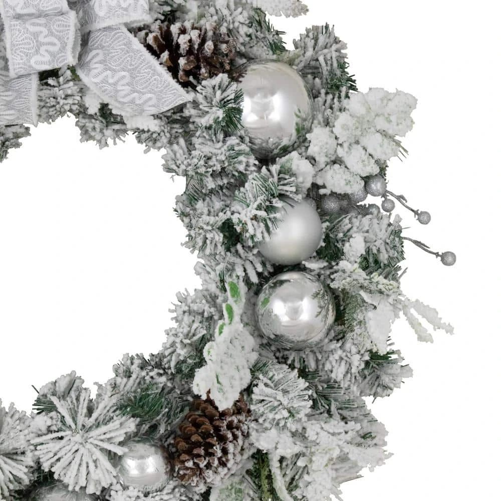 Northlight 30 In. Unlit Glitter And Frosted Foliage Artificial Christmas Wreath With Bow 6 Northlight 30 In. Unlit Glitter And Frosted Foliage Artificial Christmas Wreath With Bow - Image 4